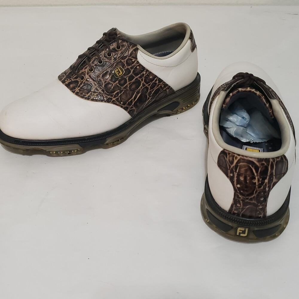 Footjoy FJ Dryjoys Tour Mens SIZE 7.5M Golf Shoes 53754 White Brown Lizard - Picture 5 of 16